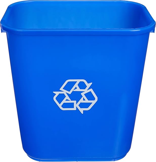 Amazon Basics Rectangular Commercial Office Wastebasket, w/Recycle Logo, 7 gallon (Pack of 2), Blue (Previously AmazonCommercial brand)