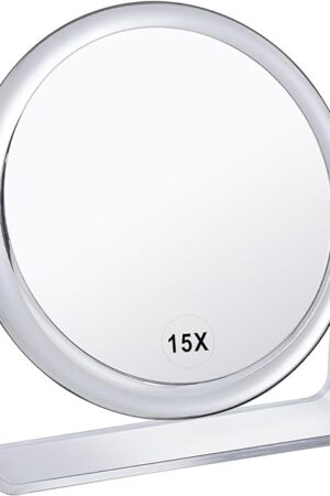 15X Magnifying Makeup Mirror for Desk Double Sided 1X/15X Desk Mirror,Portable Table Small Standing Magnifying Mirror for Cosmetic, Transparent, MKT69Z