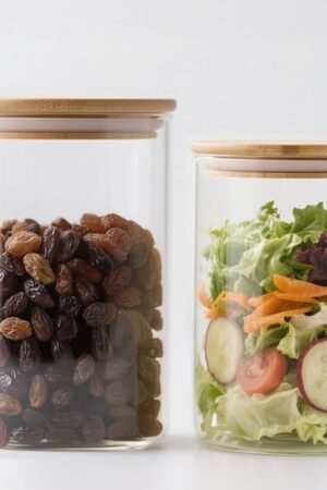 33 oz Glass Food Storage Jars with Airtight Lids, Clear Glass Jar with Bamboo Lid, Airtight Food Canister for Tea, Candy, Coffee, Sugar, Cookie, Snack. (Round | 5+6 Inch)
