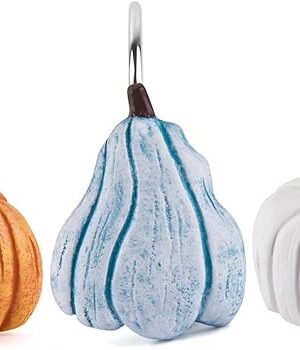 Autumn Decorative Shower Curtain Hooks Rings 12PCS Pumpkin Shower Curtain Bathroom Decorative Accessories Metal Rustproof Thanksgiving Farmhouse Rustic Fall Cute Shower Curtain Hooks