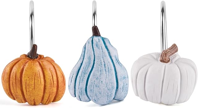 Autumn Decorative Shower Curtain Hooks Rings 12PCS Pumpkin Shower Curtain Bathroom Decorative Accessories Metal Rustproof Thanksgiving Farmhouse Rustic Fall Cute Shower Curtain Hooks