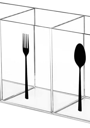 Clear Acrylic Cutlery Storage Organizer, Transparent Silverware Caddy 3 Section Tableware Plastic Holder for Kitchen Indoor Outdoor Decoration Supplies