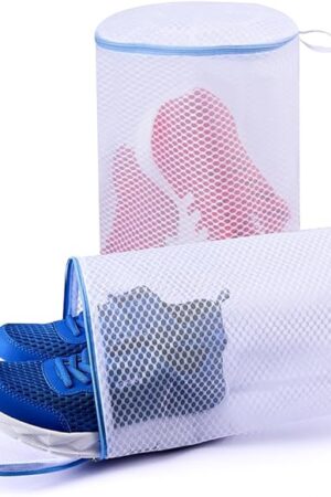 2 Pack Shoes Wash Bags,Shoe Washing Machine Bag,shoe laundry bag for washing machine，Honeycomb Mesh Laundry Bags with Zipper for Sneakers,Running Shoes,Sock,Bras,Delicates and Toys（14 in x 7.8 in）