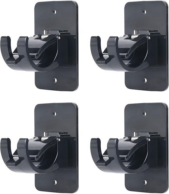 4Pcs Self-adhesive Curtain Rod Clips, Universal Plastic Curtain Rod Clips, No Drilling,for C urtain Rods up to 40mm (black) (Curtain Rod Not Included)