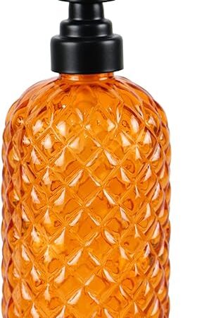 12Oz Glass Soap Dispenser with 304 Black Rustproof Stainless-Steel Pump, Refillable Glass Soap Dispenser for Kitchen, Bathroom, Farmhouse (Orange)