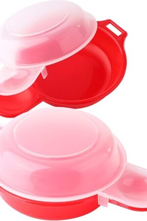 2 sets Microwave Egg Cooker,1 Minute Fast Egg Hamburg Omelet Maker Kitchen Cooking Tool(Red and clear)