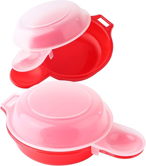 2 sets Microwave Egg Cooker,1 Minute Fast Egg Hamburg Omelet Maker Kitchen Cooking Tool(Red and clear)