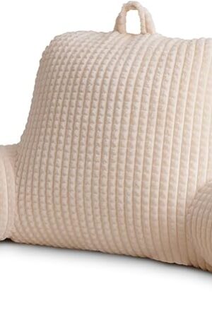 A Nice Night Reading Pillow Bed Wedge Large Adult Children Backrest with Arms Back Support for Sitting Up in Bed/Couch for Lounging Bedrest,Waffle Stereoscopic Design,Ivory