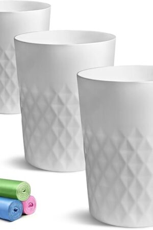 YGJT Small Trash Can, 3 Pack 1.8 Gallons Bathroom Trash Can, Slim Waste Basket, Round Garbage Can, Plastic Trash Bin for Kitchen, Dorm, Bedroom, Office, Living Room, Study, Compact Spaces