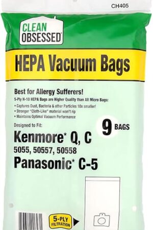 Clean Obsessed H-10 HEPA Bags Replacement For Kenmore Canister C/Q 50555, 50557, 50558 & Panasonic Type C-5 - (9 Bag Pack)
