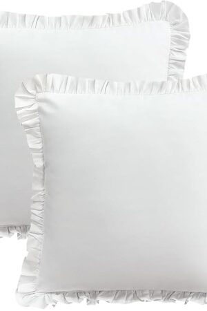26x26 Euro Sham Covers，Ruffled Square White Euro Pillow Shams Covers Set of 2, 100% Brushed Microfiber 26x26 inches Bedding Pillow Cover with Envelope Closure White