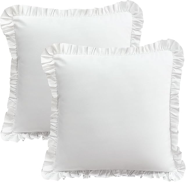 26x26 Euro Sham Covers,Ruffled Square White Euro Pillow Shams Covers Set of 2, 100% Brushed Microfiber 26x26 inches Bedding Pillow Cover with Envelope Closure White