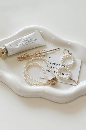 Ceramic Jewelry Dish for Women, Jewelry Tray Trinket Dish, Irregular Cloud Shape Ceramic Plate, Watch Keys Tray Ring Dish Holder for Mother's Day/Christmas/Thanksgiving/Birthday Gift(White)
