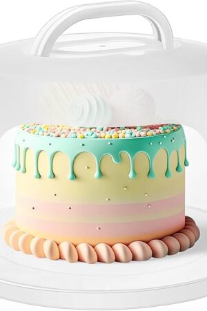 Baderke 10 Inch Round Cake Carrier with Lid and Handle - Two Sided Cake Holder & Box for Transport, Pie, Cupcake(White)