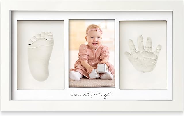 Baby Hand and Footprint Kit - Clay Handprint Keepsake Frame, Newborn Nursery Picture Frame, Personalized New Mom Gifts for Baby Shower & Registry (Alpine White)