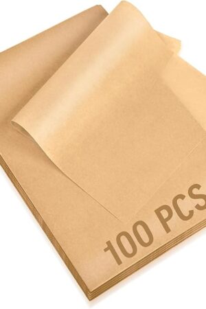 100Pcs Parchment Paper Sheets, 9x13 In Unbleached Parchment Paper for Baking Grilling Air Fryer and Steaming, Precut Non-Stick Parchment Baking Sheets in Quarter Size for Bread Cakes Cookies Kovpnor