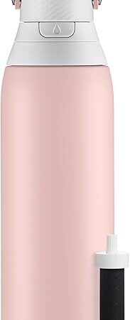 Brita Insulated Filtered Water Bottle with Straw, 20 Oz, Rose | Reusable | Stainless Steel Metal | For Men and Women | Christmas Gift and Stocking Stuffer