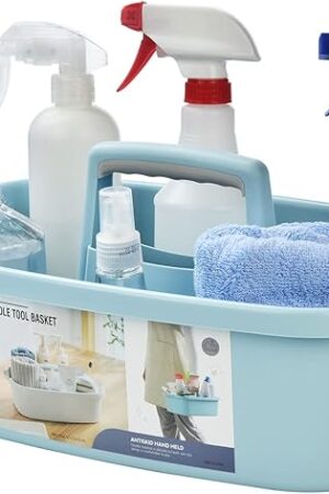 ALINK Large Plastic Shower Caddy Tote, Portable Storage Caddy Basket Organizer with Handle for Dorm, Bathroom, Tool, Garden, Kitchen, Cleaning Supplies – Blue