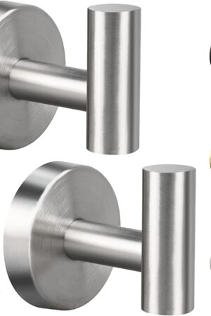 2/4/8 Pack Towel Hooks, Robe Hook, Bathroom Coat Hook Wall Mounted, SUS304 Stainless Steel Bathroom Hooks, Towel Hook for Bedroom Kitchen Hotel Office(2 Pack Brushed Nickel)
