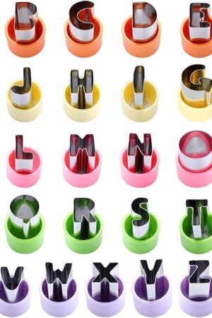 1'' Mini Alphabet Cookie Cutters Set,26-Piece Stainless Steel Letters Cookie Cutters Decorating Tool DIY Biscuit Mold for Fondant Biscuit, Cake, Fruit, Vegetable