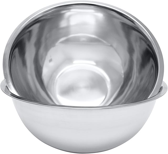 8 Quart, Set of 2, Mixing Bowls, Stainless Steel, Professional Chef, Commercial Kitchen, 13.25 Inches Diameter, Flat Base