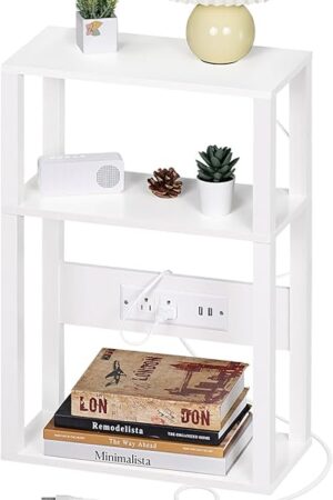 3-Tier Small Narrow Wood Side Table Nightstand Bedside Table End Table White