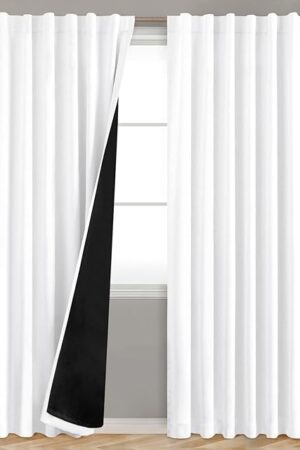 BGment Pure White 100% Blackout Curtains for Bedroom, Black Out Living Room 84 inch Panels with Thermal Liner, Rod Pocket and Back Tab Double Layer Room Darkening Drapes, 2 Panels, Each 52 x 84 Inch
