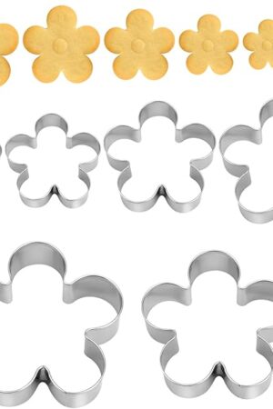 6pcs Five-Petal Flower Cookie Cutter, 6 Sizes Small Baking Cookie Mold Set Beautiful Blossom Floral Fondant Making Tool for Kitchen Biscuit Cheese Dessert Pastry