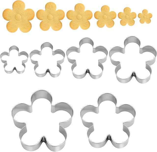6pcs Five-Petal Flower Cookie Cutter, 6 Sizes Small Baking Cookie Mold Set Beautiful Blossom Floral Fondant Making Tool for Kitchen Biscuit Cheese Dessert Pastry