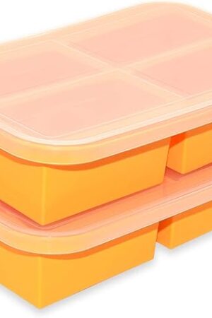 Bangp 1-Cup Silicone Freezer Trays with Lid,2 Pack,Easy-Release Silicone Freezing Tray for Soup Ice Cubes,Soup Freezer Molds,Freeze & Store Broth,Sauce,Leftovers - Makes 8 Perfect 1 Cup Portions