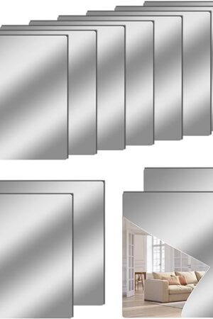 12" x 12" Acrylic Flexible Mirror Sheets, 12 Pack Self-Adhesive Mirror Tiles, Square Cuttable Wall Stickers, Non-Glass, Safety Reflective for DIY Craft Home Wall Decor