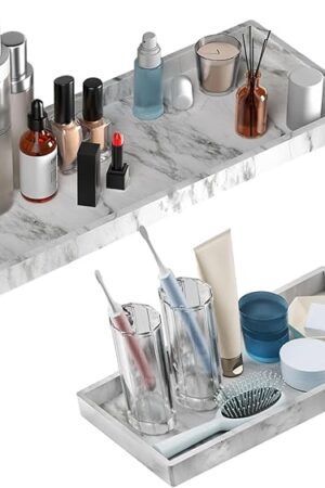 BBK Bathroom Vanity Tray - 2 Pack (7.8" and 11.8") Silicone Bathroom Trays for Counter, Perfume Key Trinket Ring Tray, Decor Soap Dispenser Countertop Tray for Kitchen Sink Organization (Marble Gray)