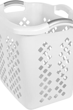 2-Bushel White Laundry Basket with Sturdy Silver Handles