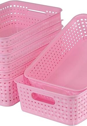 8 Pack Small Pantry Organization and Storage Bins - Household Organizers for Laundry Room, Bathrooms, Bedrooms, Kitchens, Cabinets, Countertops, Under Sink or On Shelves (Pink)