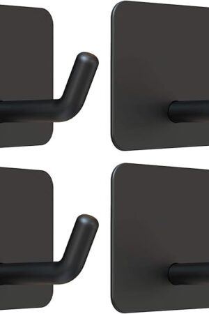 VIS'V Adhesive Hooks, Heavy Duty Shower Wall Stick on Hooks, Waterproof, 2 Extra Adhesive Strips, Black, 4 Pcs