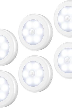 AMIR Upgraded 3.15? Motion Sensor Light Indoor, Cordless Battery Powered Stick on LED Night Lights for Closet, Stair, Under Cabinet, Hallway, Kitchen (White - Pack of 6)