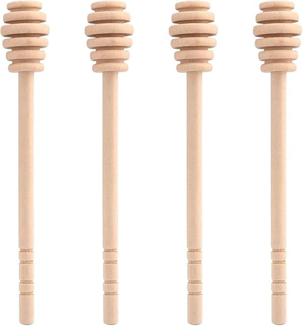 4 Pcs (6.3 Inches) Wooden Honey Mixing Stirrer Honey Dipper Sticks Honey Comb Stick Honey Spoon Collecting Dispensing Drizzling Jam