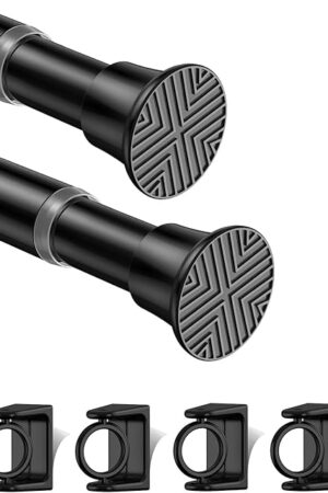 2Pack Tension Rod 24-48Inch Black Curtain Rods for Windows Spring Adjustable Curtain Rods no Drilling Tension Curtain Rods for Window,Doorway,Closets