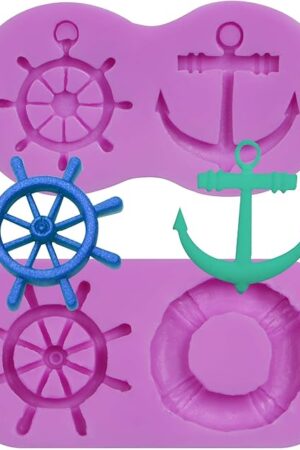 Anchor Silicone Fondant Molds, Rudder Lifebuoy Chocolate Molds for Seafaring Theme Cake Decoration, Navy Cupcake Toppers Candy Sugar Craft Gum Paste