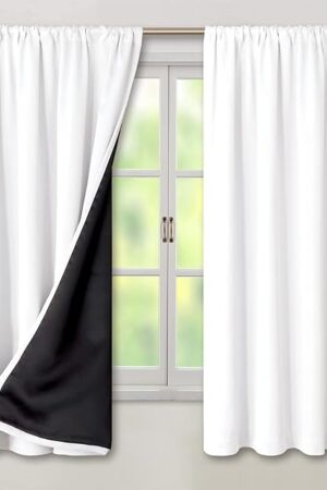 BGment White Blackout Curtains for Bedroom 63 Inch Long - Thermal Insulated Black Out Curtains Room Darkening Soundproof Rod Pocket Window Curtains for Living Room, Each Drape Panel 52 Inch Wide