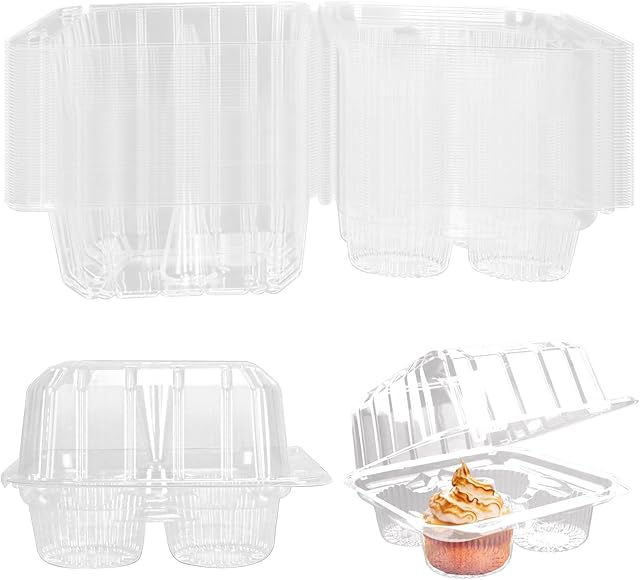 20 Pack 4-Compartment Clear Plastic Cupcake Boxes, 4-Cavity Cupcake Holders, Clear Cupcake Containers