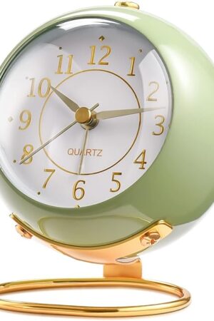 Analog Alarm Clocks,Retro Backlight Cute Simple Design Small Desk Clock with Night Light,Silent Non-Ticking,Battery Powered,for Kids,Bedroom,Travel,Kitchen,Bedside Desktop.(Green)
