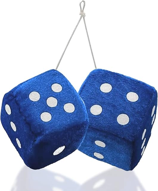 The Zento Deals Pair of Hanging Black Dots Fuzzy Dices Nostalgic Retro (Teal Blue)