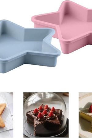 2 Pcs Star Shaped Cake Pans, 10 Inch Silicone Cake Molds, Silicone Baking Mold, Flexible Nonstick Baking Pans for Cakes, Cheese Cakes and Chocolate Cake, Blue, Pink