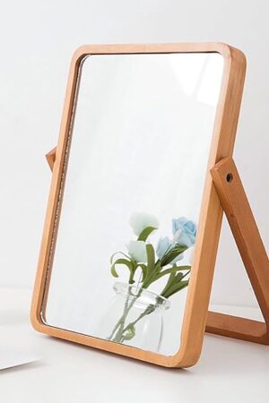 ZOROSY Desk Makeup Mirrors with Wood - Rectangle Wall-Mounted Mirrors Table Mirrors for Living Room Bedroom Birthday Gifts (10.5" L x 7.8" W)
