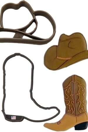COWBOY COOKIE CUTTERS Wild West Country Cowboy Cowgirl Boot And Rustic Western Rodeo Hat Cookie Cutters Made In America For Birthday Graduation Baby Wedding Shower(2 Pack)