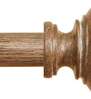 Wood Curtain Rods for Windows 48 to 84 Inch, 1 Inch Heavy Duty Curtain Rods with Imitation Wood Grain Finials, Boho Adjustable Drapery Rod, Decorative Farmhouse Rustic Single Window Curtains Rod
