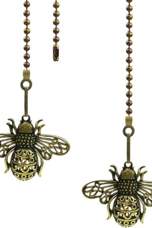 2 Pack 12" Vintage Queen Bee Ceiling Fan Pull Chain Extender - Decorative Dangle Charm Pendants with Ball Chain Connectors (Replacement Pull Chains)