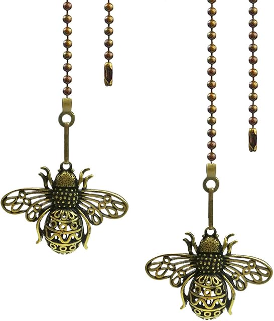 2 Pack 12" Vintage Queen Bee Ceiling Fan Pull Chain Extender - Decorative Dangle Charm Pendants with Ball Chain Connectors (Replacement Pull Chains)