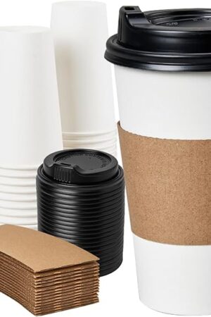 YEEHAW Disposable Coffee Cups with Lids 16 oz 50 Pack, Coffee cups with Lids and Sleeves, To Go Coffee Cups, Hot Paper Cups for Hot Beverages in Party, Family, Office, Upgraded